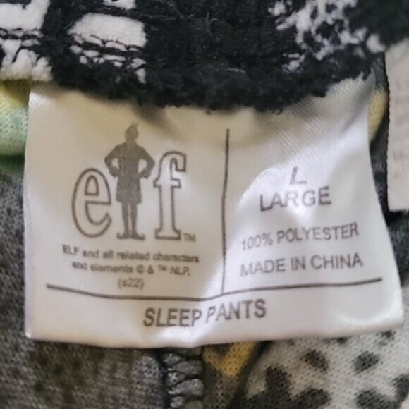 ELF THE MOVIE Black Buddy the Elf Novelty Christmas Holiday Loungewear Pants L - Picture 4 of 8